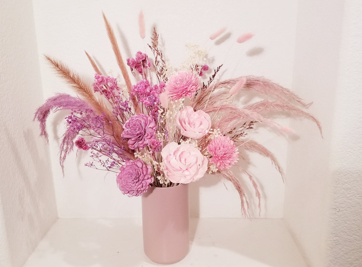 Large Preserved Roses, Dried Flowers Arrangement – Pink Tones & Purple –  LeLe Floral