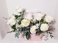 Dozen Fragrant White Roses Handbag Arrangements