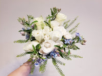 White and Blue Prom Bouquet & Matching Boutonniere