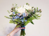 White and Blue Prom Bouquet & Matching Boutonniere