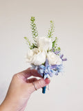 White and Blue Prom Boutonniere