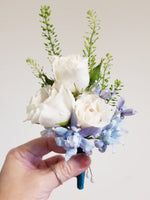 White and Blue Prom Boutonniere