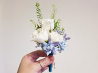 White and Blue Prom Boutonniere