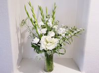 White Gladiolus and Seasonal Flower Arrangement