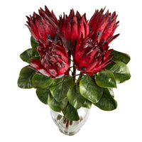 23” King Protea Artificial Arrangement In Glass Vase