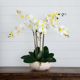 Artificial Phalaenopsis Orchid Arrangement In White Ceramic Planter