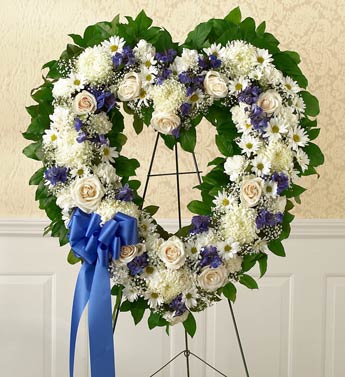 Always Remember Blue & White Floral Heart Tribute