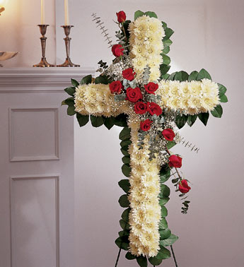 Standing Cross with Dozen Roses