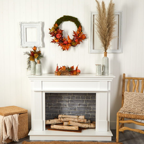 20” Autumn Pumpkin, Gourd and Fall Maple Leaf Artificial Wreath